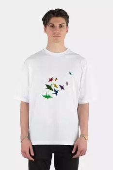 Unisex Beyaz Oversize T-shirt Paper Cranes