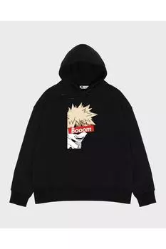 Unisex Black Hooded Sweatshirt Ba-ku-gou