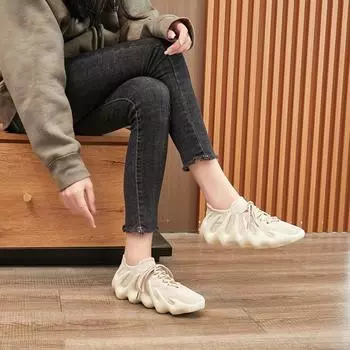 Унисекс Большие размеры Спортивная обувь Плоская подошва Однотонные женские повседневные туфли со шнуровкой спереди Кроссовки мужские Flyknit Легкие туфли 35-44 35