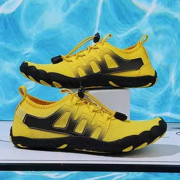 Унисекс босиком водная обувь Мужская обувь с пятью пальцами Aqua Женские дренажные пляжные спортивные сандалии для плавания Быстросохнущие кроссовки для дайвинга и пешего туризма Обувь для фитнеса 35 жёлтый