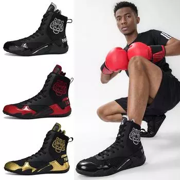 Унисекс боксерские ботинки Противоскользящие ботинки для борьбы Боевые боксерские ботинки Мужские ботинки для верховой езды Мотоциклетные ботинки Женские ботинки для соревнований по борьбе 36 чёрный