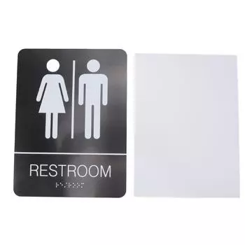 Unisex Braille Restroom Sign Black Stainless Steel Self Adhesive Men Women Bathroom Signage 7.9x5.9