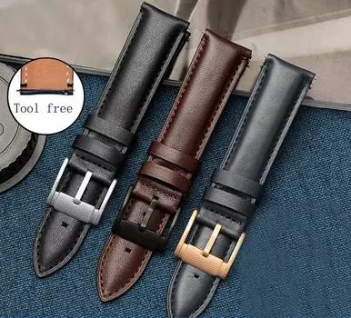 Унисекс-быстросъемный кожаный ремешок для часов шириной 22 мм 20mm коричневый/серебряный
