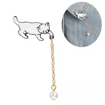 Унисекс, цепочка из искусственного жемчуга, кисточка, брошь в виде кошки, значок на куртке, ювелирный аксессуар