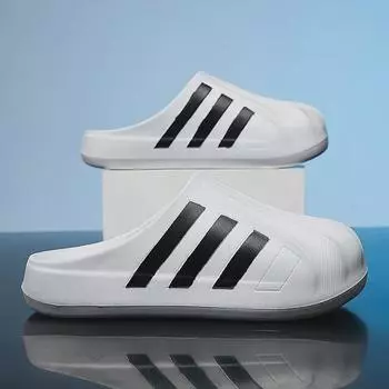 Унисекс, черно-белые тапочки без застежек с мыском-ракушкой, толстой и легкой подошвой - Campus Trend All-Match. 42-43 белый