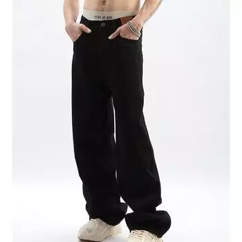 Унисекс черные широкие повседневные джинсы в стиле ретро 3XL чёрный