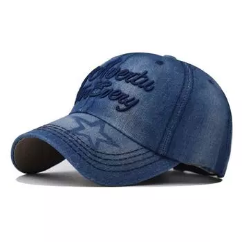 Unisex Classic Denim Adjustable Baseball Hat With Embroidered For Daily Wear Navy Blue Cap