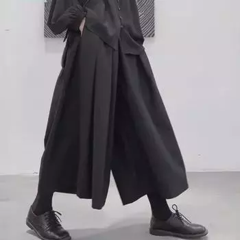 Унисекс Dark Niche Широкие брюки-юбки - Нестандартный, свободный крой для весны/лета, в стиле Ямамото 2X Large чёрный