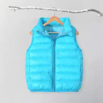Унисекс Детский хлопковый жилет без рукавов Утепленный пуховик Отложной воротник Застежка-молния Повседневный Свободный 110cm светло-синий
