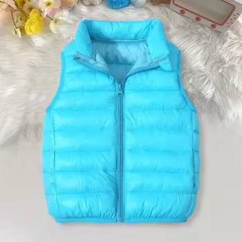 Унисекс детский хлопковый жилет без рукавов утепленный пуховик с отложным воротником на молнии повседневная свободная теплая куртка для отдыха на природе походы 110cm светло-синий