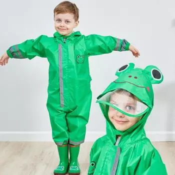 Унисекс детский плащ-пончо с капюшоном и 3D мультяшными животными со светоотражающими полосками M синий