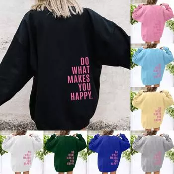 Унисекс Длинные рукава Повседневный однотонный круглый вырез Толстовка Топ XL