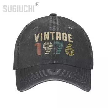 Унисекс для взрослых, ВИНТАЖНАЯ 1976, ретро, угольная джинсовая бейсболка, шляпа дальнобойщика, подарок на день рождения для унисекс, WoUnisex, хлопок One Size