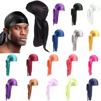 Унисекс Durag повязка на голову пиратская шляпа длинный шелковый атласный дышащий тюрбан шляпа химиотерапия парики шелковистые