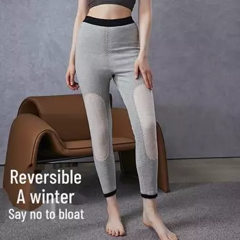 «Унисекс двухслойные теплые леггинсы из шелка и шерсти для осени и зимы» Women s pants, L чёрный