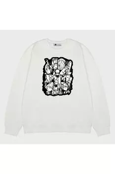 Unisex Ecru Sweatshirt Akatsuki Black And White
