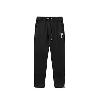 Unisex Embroidered Jogging Sport Elastic Band Color Blocked Pants M чёрный