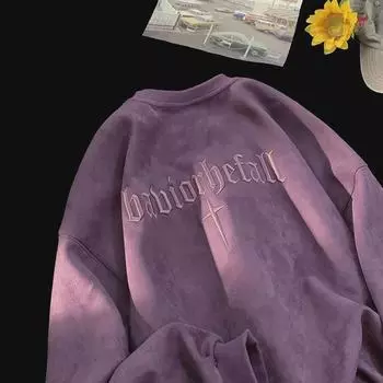 Унисекс фиолетовая вышитая толстовка - модный круглый вырез на осень/зиму XXXL фиолетовый