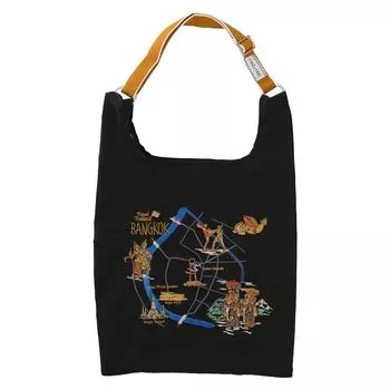 Unisex Folding Bag 44704501 Eco Bag Unisex Map Pattern Map 44704503A Black Bangkok Width 35cm x Height 53cm x Depth 12cm Handle Rise 13cm [Chizutabi]