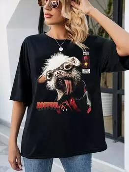 Унисекс футболка Dogpool, Футболка Dogpool, Смешная футболка с собакой, Футболка с собакой-супергероем, Одежда для любителей питомцев, Юмористичный дизайн с собакой, Классическая футболка для повседневной носки S