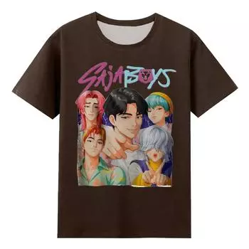 Унисекс Футболка с круглым вырезом, повседневная, с мультяшным принтом, с короткими рукавами L коричневый