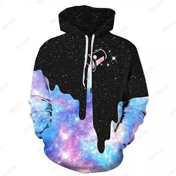 Унисекс Galaxy Pattern Super Cool Fathion Новинка Толстовки с капюшоном 2024 Новое поступление Fathion Пуловер Толстовка Оверсайз Свободные топы для мужчин S