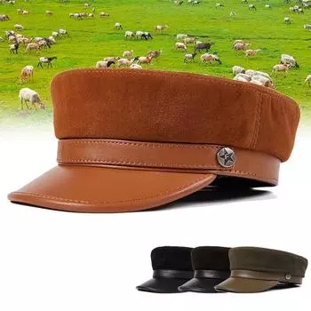 Унисекс из натуральной кожи и замши, овчина, шляпа и берет в британском стиле с плоским верхом для мужчин и женщин L