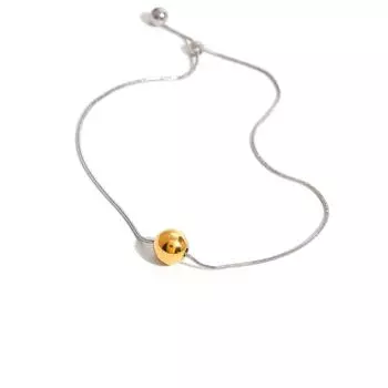 Unisex Gold and Silver Round Ball Pendant Necklace and Bracelet Set in Durable Stainless Steel for Fashionable Wear A