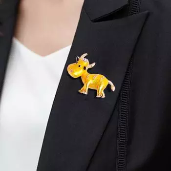 Унисекс горный хрусталь инкрустация зодиакальная брошь в форме коровы булавки декор одежды для вечеринки белый