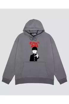 Unisex Gray Hooded Sweatshirt Mob Psycho 100 - Shigeo