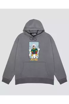 Unisex Gray Hooded Sweatshirt Mobile Suit Gundam