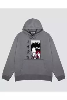 Unisex Gray Hooded Sweatshirt Neo Tokyo