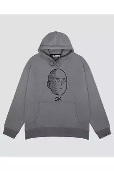 Unisex Gray Hooded Sweatshirt One Punch Man Ok Face