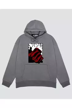Unisex Gray Hooded Sweatshirt One Punch Man - Saitama