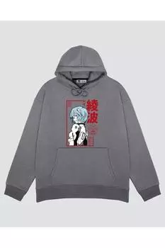 Unisex Gray Hooded Sweatshirt Rei Ayanami Evangelion