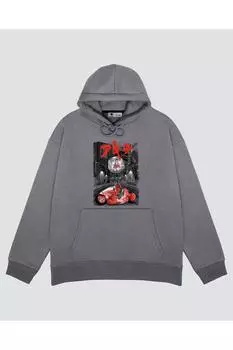 Unisex Gri Kaponlu Sweatshirt Welcome To Neo-tokyo