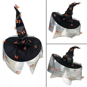 Унисекс Хэллоуинская шляпа ведьмы-волшебника с аппликацией в виде бабочки, шляпа волшебника для взрослых и подростков, инструмент для косплея ведьмы на фестивалях и вечеринках фиолетовый