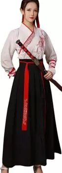 Унисекс Ханфу Японский с черным [Lady Lazy] Комплект, Хакама, Кимоно, Стиль, Юката, Унисекс, Длинный, Оби, Белый, (M)