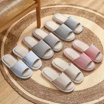 Унисекс хлопчатобумажные льняные домашние нескользящие тапочки с толстой подошвой для деревянных полов 44-45 темно-синий