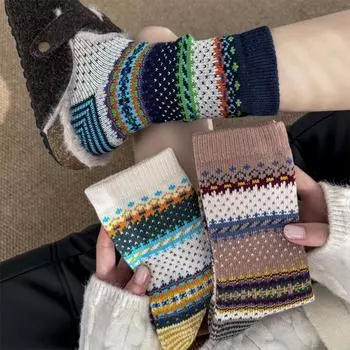 Унисекс хлопковые легкие винтажные толстые этнические носки до середины голени в американском стиле Fair Isle Ins разноцветные миан