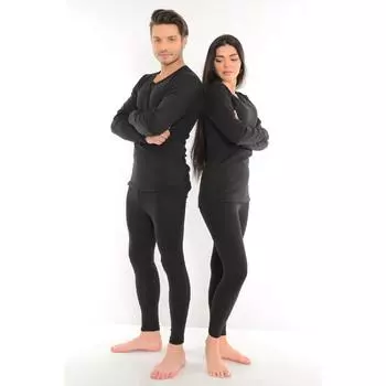 Унисекс хлопковый термокостюм | Комплект нижнего белья с флисом внутри M/L чёрный