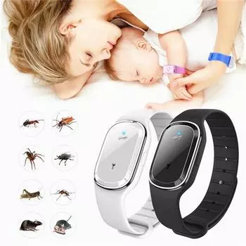 Унисекс Интеллектуальный браслет от комаров Артефакт против комаров Ультразвук в помещении и на открытом воздухе чёрный