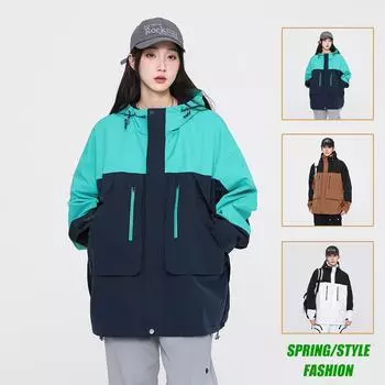 Unisex jacket, loose multi-pocket waterproof and windproof work jacket, outdoor hooded jacket, same style for men and women M