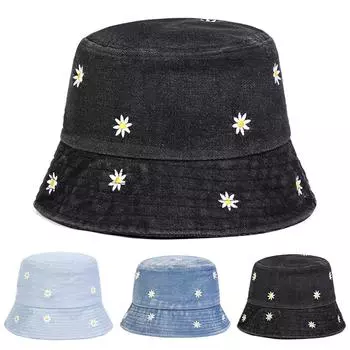 Унисекс Кепка для отдыха на природе, пляжная, модная, с вышивкой в виде хризантемы, ковбойская, рыболовная, шляпа с плоским верхом, женские кепки чёрный
