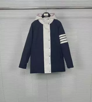 Унисекс Классический длинный пуховик с капюшоном и дизайном с четырьмя планками M синий