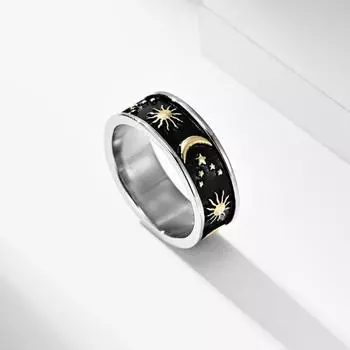 Унисекс Кольцо Звезда Луна Солнце Украшения Мужчины Женщины Изысканное Круглое Богемное Кольцо US 7 серебряный