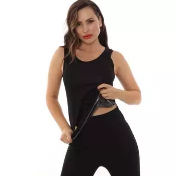 Унисекс колготки и майка комплект для ежедневного использования, пот и похудение с помощью спорта, сауна термальная 2XL чёрный