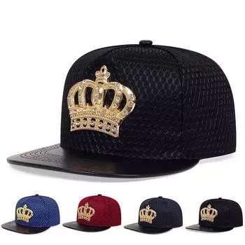 Унисекс корона металлический декор регулируемая шляпа мужская хип-хоп бейсболка с плоским верхом весенне-осенние бейсболки Snapback баскетбольные кепки женские кепки чёрный