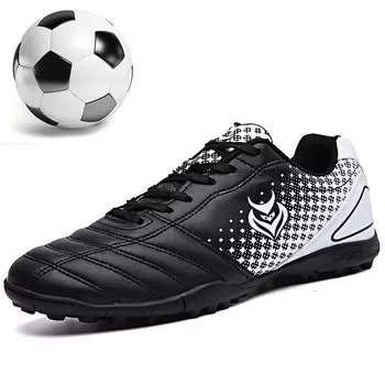 Унисекс кожаные резиновые футбольные бутсы с мягкой подошвой и короткими ногтями, молодежные профессиональные футбольные бутсы для соревнований 35 чёрный/белый
