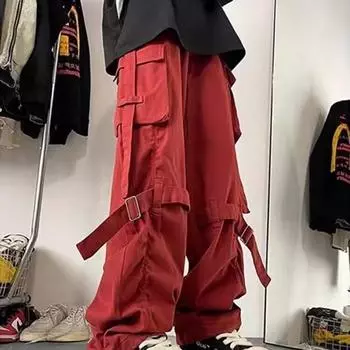 Унисекс красный функциональный комбинезон с множеством карманов и лямками 2X Large чёрный